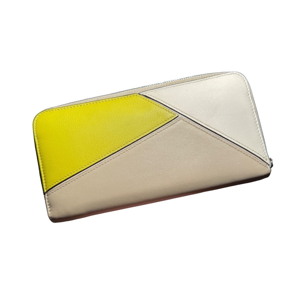 Loewe Puzzle Zip Around Wallet Tricolor Sand Milk Lime Leather Long Wallet